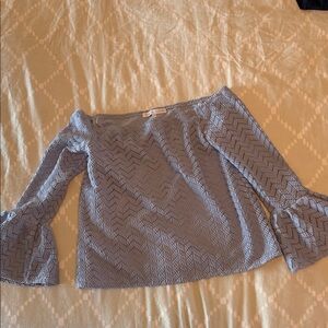 English Factory Light Blue Crochet Off-Shoulder Top